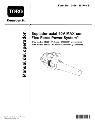 Toro Flex-Force Power System 60V MAX Axial Blower Blowers/Vacuum Manual de usuario | Manualzz