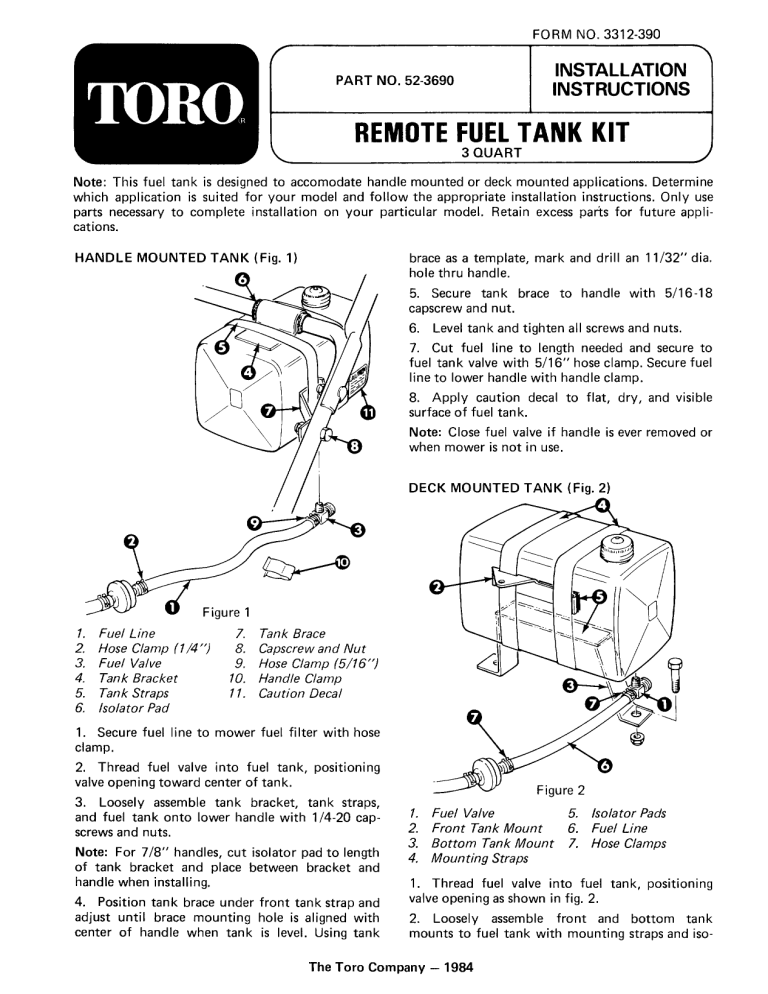 Toro Replacement Fuel Tank Installation guide Manualzz