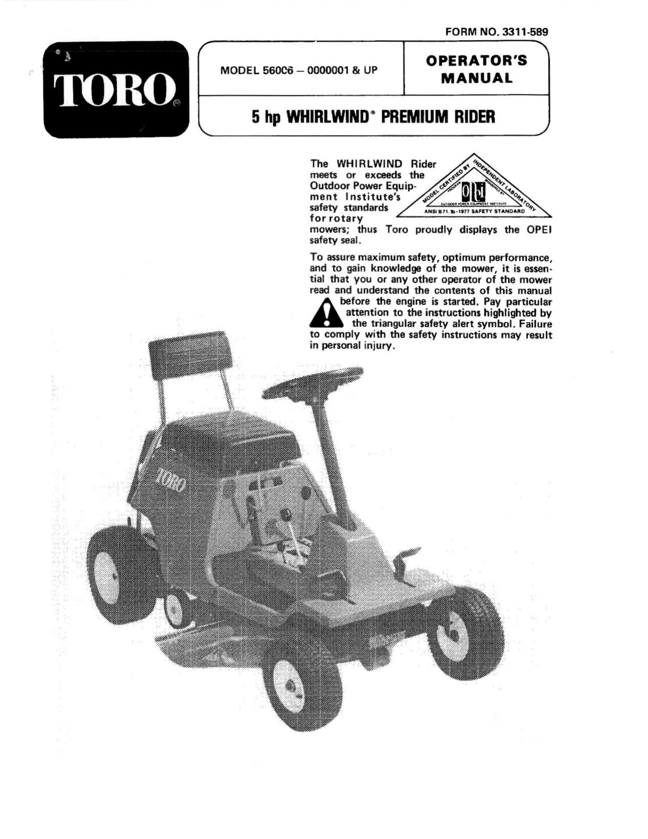 Toro 25 Premium Rider Riding Product Operator S Manual Manualzz