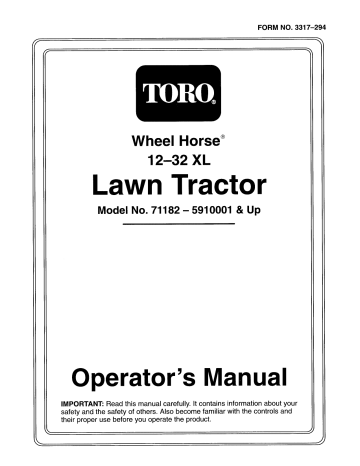 Toro 12-32XL Lawn Tractor Riding Product Operator's Manual | Manualzz