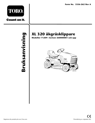 Toro XL 320 Lawn Tractor Riding Product Användarmanual | Manualzz