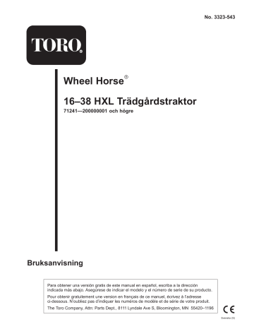 Toro 16-38HXLE Lawn Tractor Riding Product Användarmanual | Manualzz