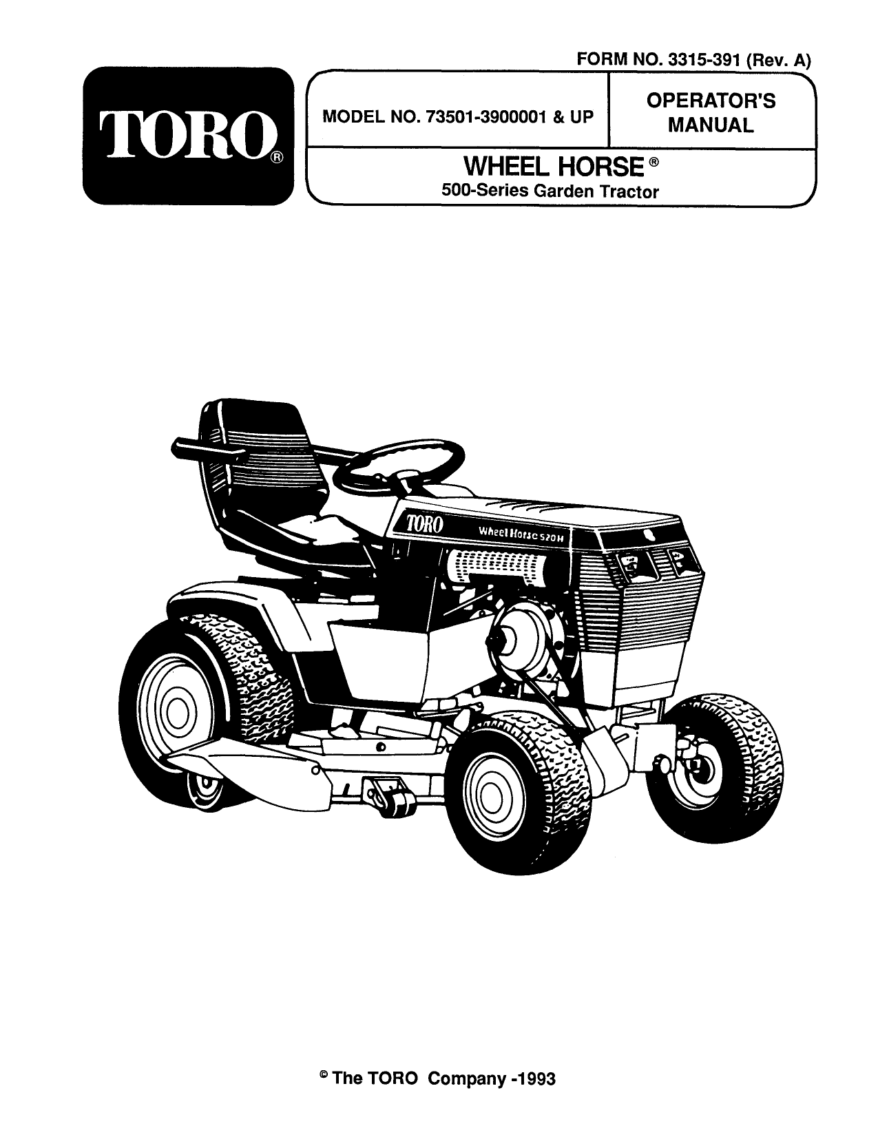 1991 Wheel Horse 500 Series Operators Manual Model # 520H 