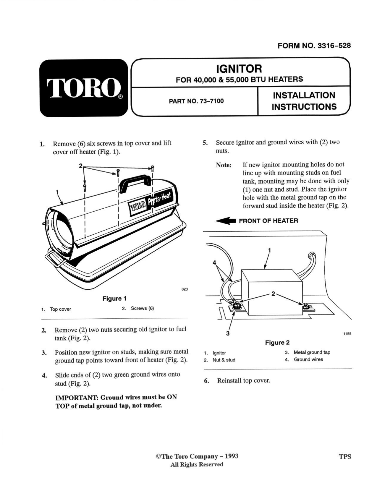 Toro Ignitor, Porta-Heat 40,000 and 55,000 BTU Heaters Installation