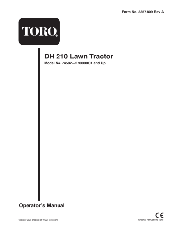 Toro DH 210 Lawn Tractor Riding Product Operator's Manual | Manualzz