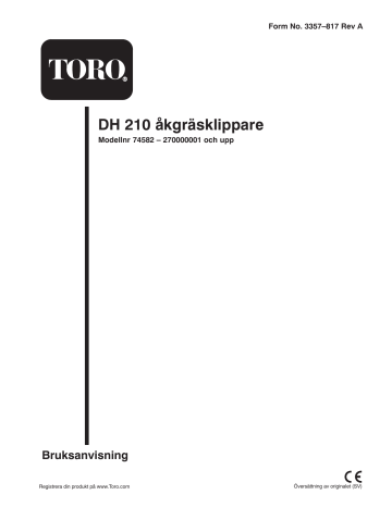 Toro DH 210 Lawn Tractor Riding Product Användarmanual | Manualzz