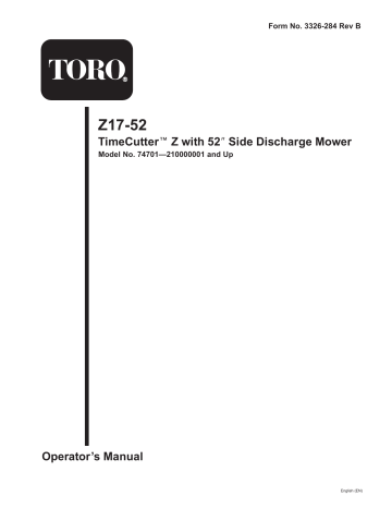 Toro Z17-52 TimeCutter Z Riding Mower Riding Product Operator's Manual | Manualzz