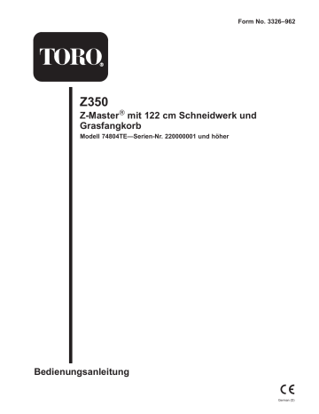 Toro Z350 Z Master, With 122cm Mower and Bagger Riding Product Benutzerhandbuch | Manualzz