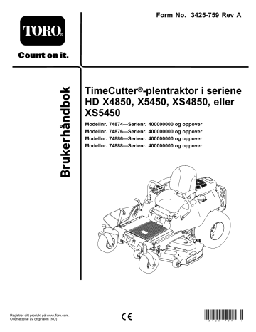 Toro TimeCutter HD X5450 Riding Mower Riding Product Brugermanual | Manualzz