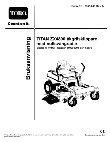 Introduktion. Toro TITAN ZX4800 Zero-Turn-Radius Riding Mower | Manualzz