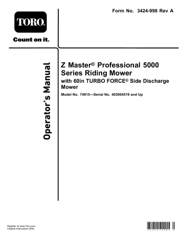 Toro Z Master Professional 5000 Series Riding Mower, Riding Product Operator's Manual | Manualzz