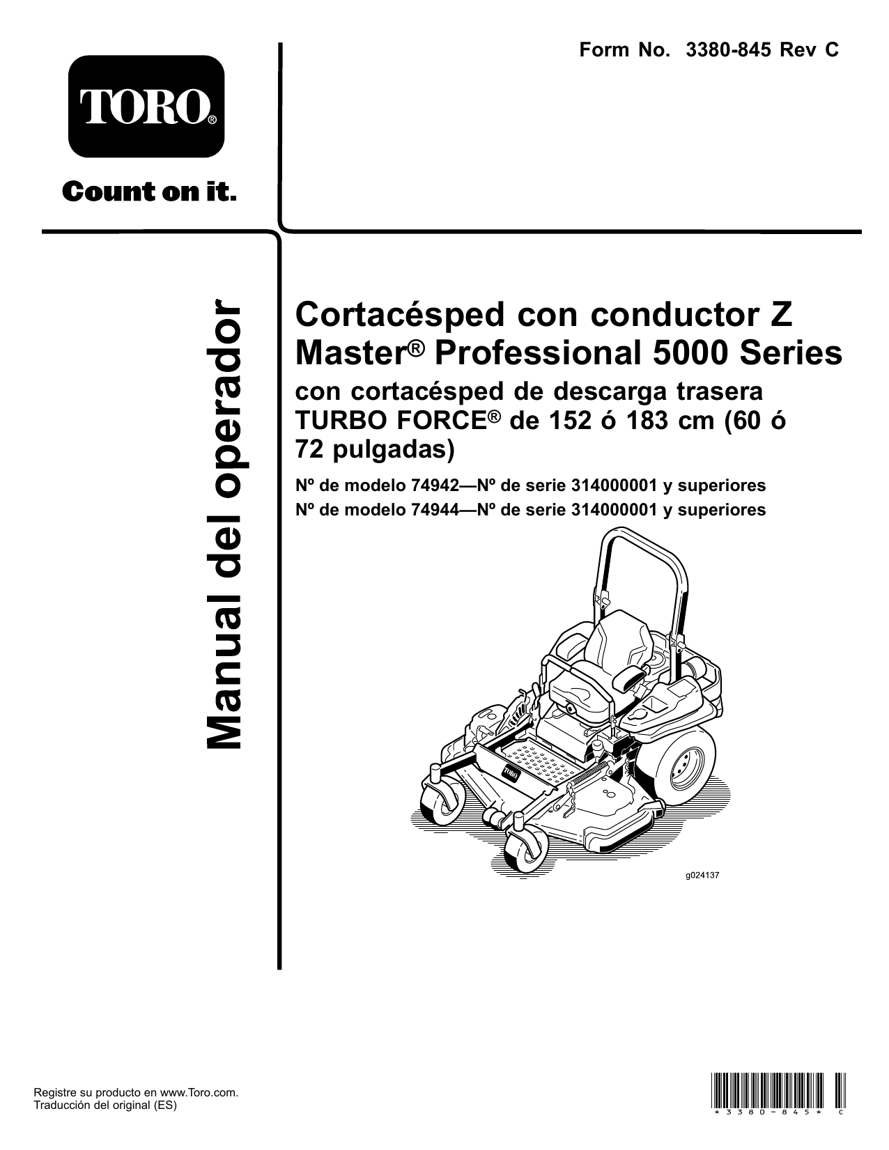 Toro Z Master Professional 5000 Series Riding Mower, User manual | Manualzz