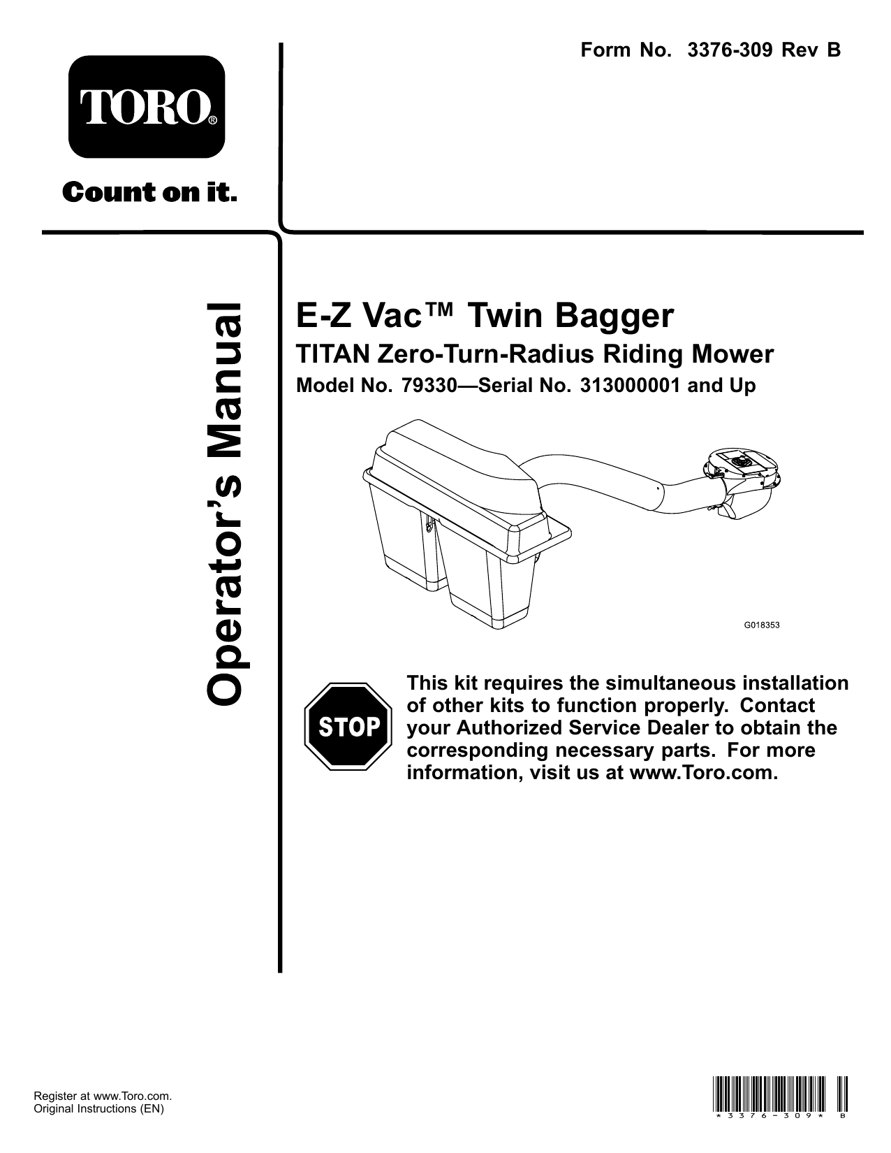 Toro EZ Vac Twin Bagger, TITAN ZeroTurnRadius Riding Mower