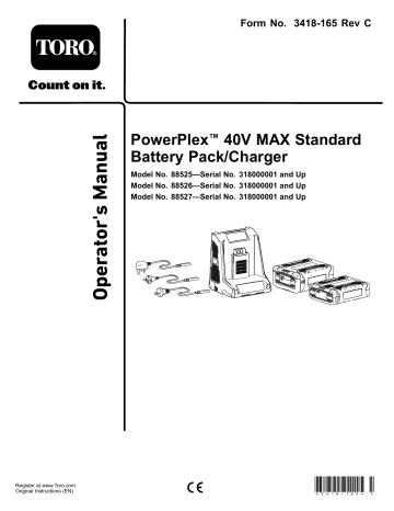 Toro PowerPlex 40V Max Standard Charger Misc Operator's Manual | Manualzz