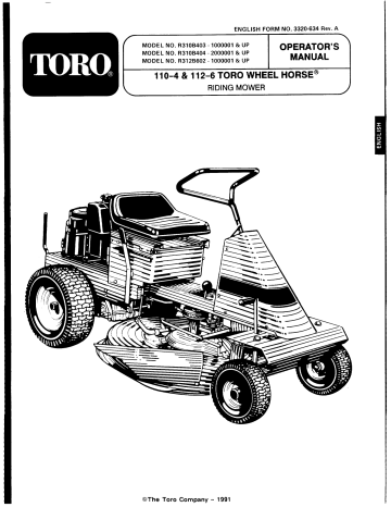 Toro 112-6 Rear Engine Rider Riding Product Operator's Manual | Manualzz