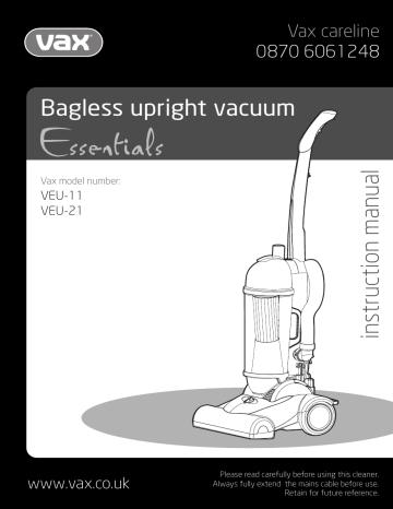 Vax Essentials Upright Vacuum Cleaner Owner manual | Manualzz