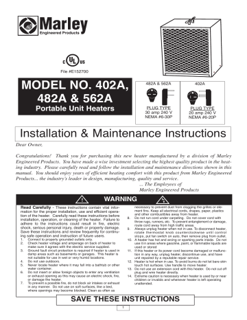 Marley BRH Contractor Heaters Instruction Manual | Manualzz