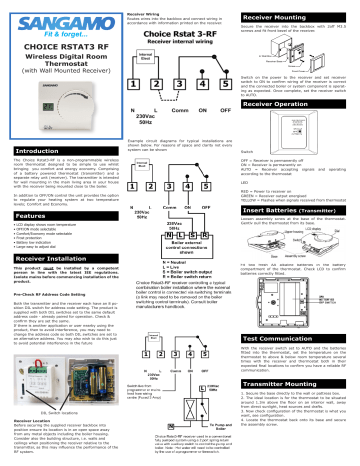 ESP CHOICE RSTAT3RF Sangamo Heating Control Manual