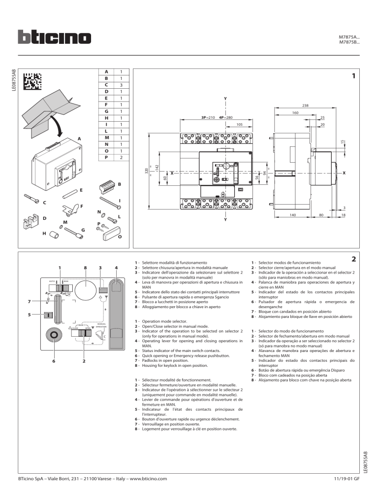 Bticino M7875a24 Operating Instructions Manualzz