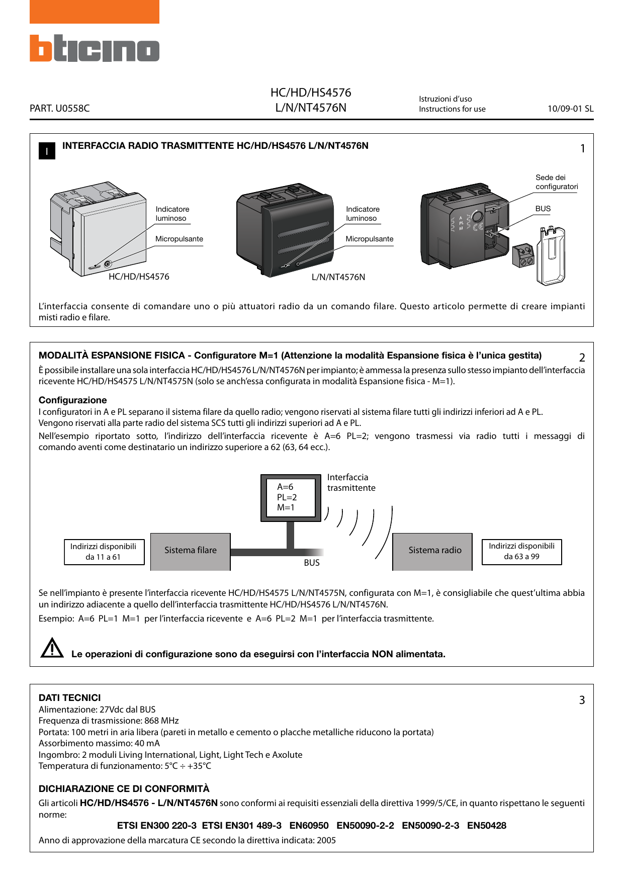 Bticino Hc4576 Operating Instructions Manualzz