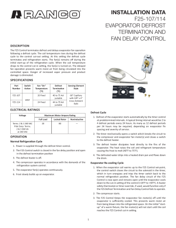 Robertshaw F25 107 114 Evaporator Defrost Termination And Fan Delay Control Manual Manualzz