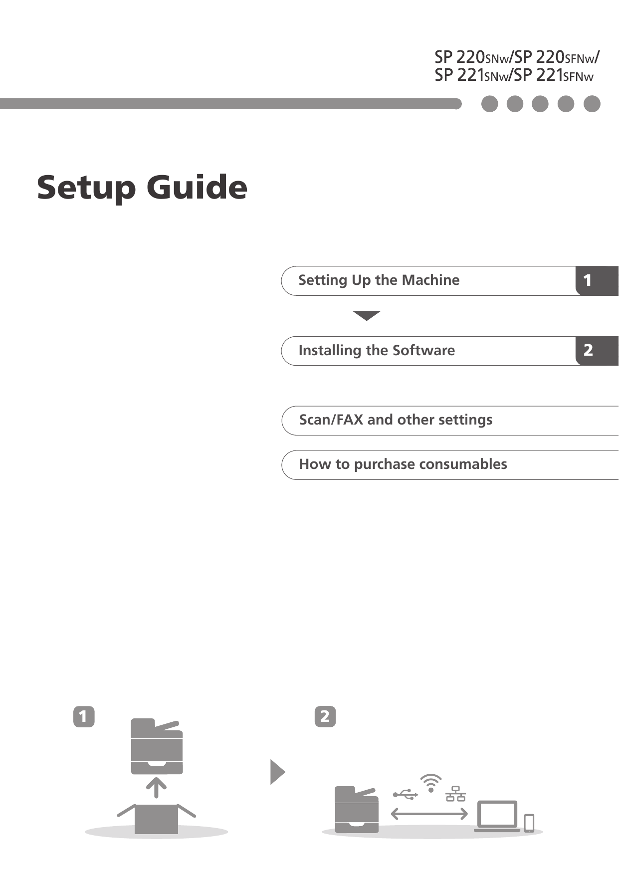 Ricoh SP 220SFNw Printer black and white Setup Guide | Manualzz