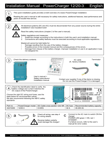 Mastervolt PowerCharger 12/20-3 Installation manual | Manualzz