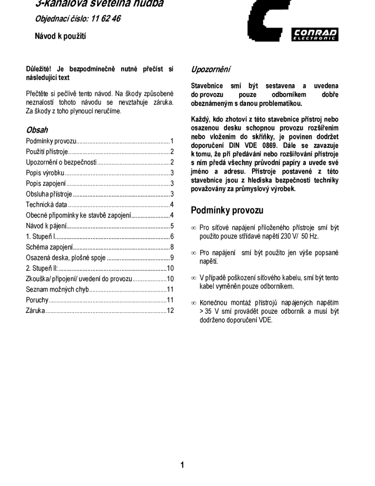 Conrad Components 116246 3 Channel Light Organ Version Assembly Kit 230 V Ac Operating Instructions Manualzz