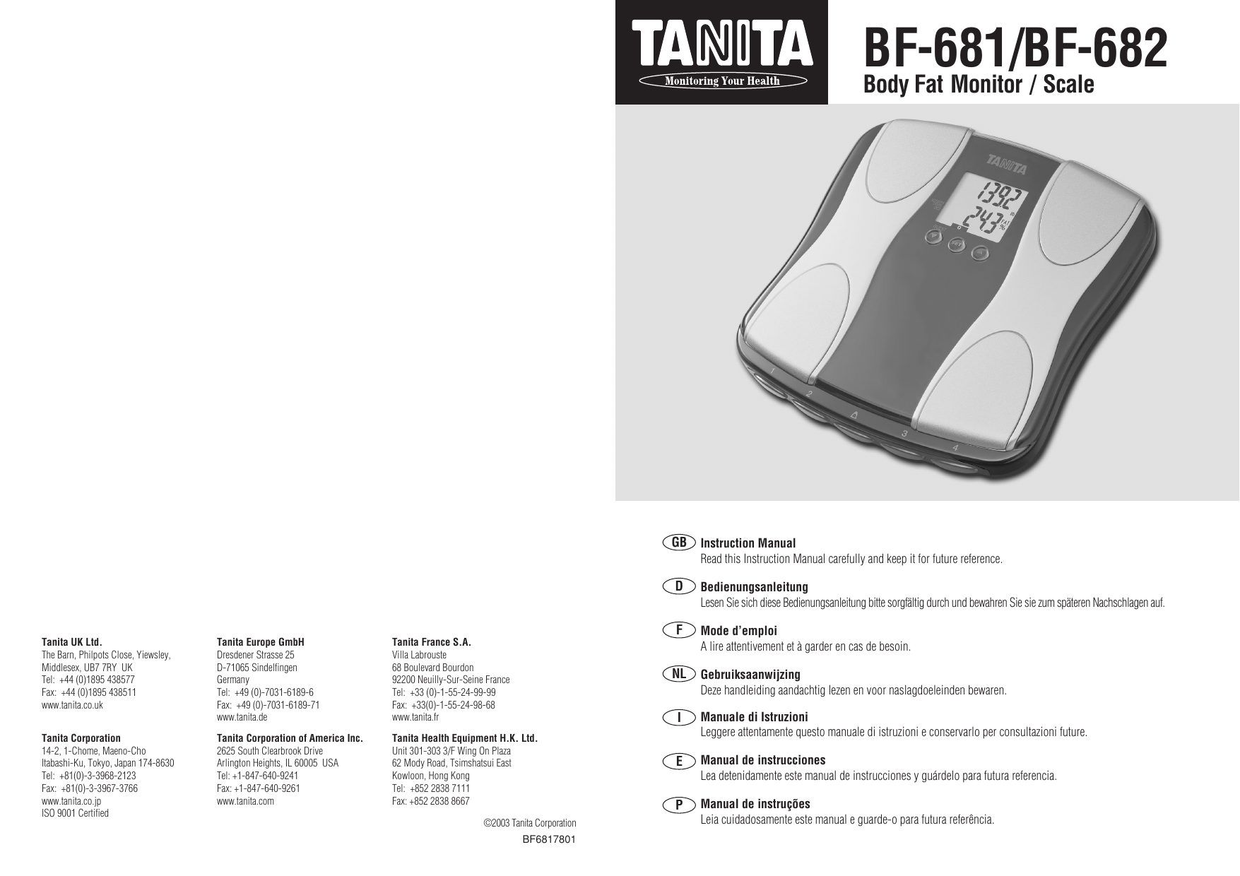 Tanita Bf 681 Bf 682 Manual Do Proprietario Manualzz