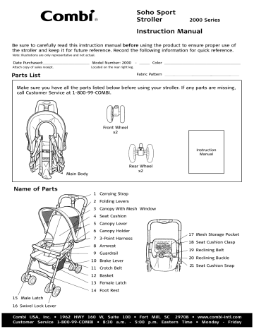 Combi 2000 Soho Sport Stroller Instruction Manual | Manualzz