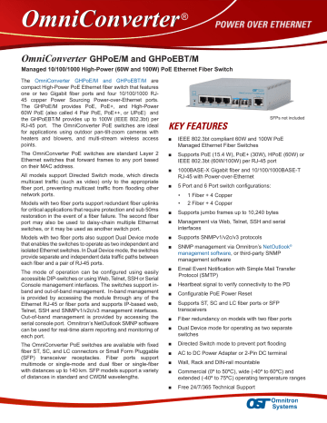 Omnitron Systems Technology OmniConverter GHPoE/M and GHPoEBT/M Data Sheet | Manualzz