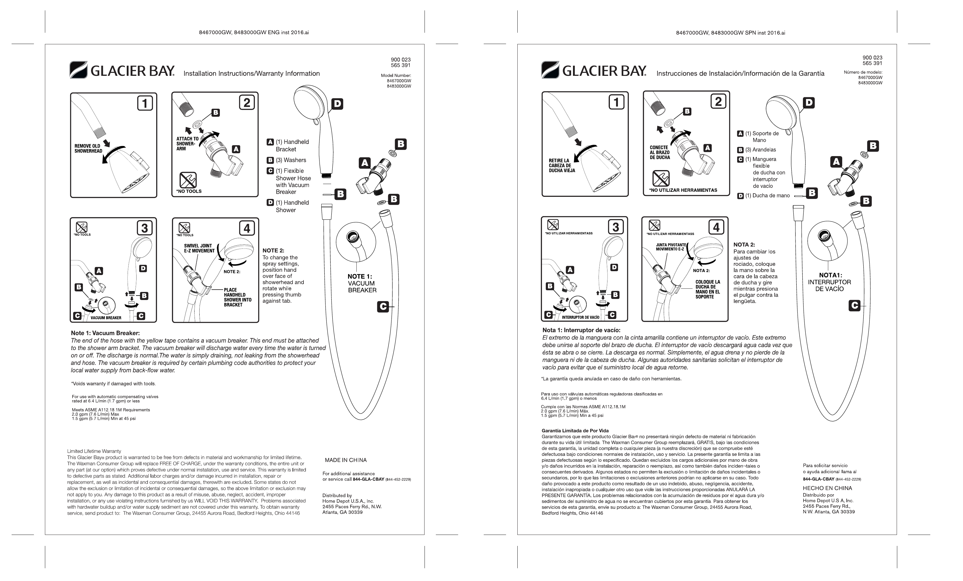 Glacier Bay 8467000HC, 8467000GW Operating instructions Manualzz