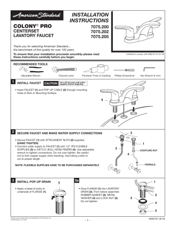 American Standard 7075205.278 Colony Pro 4 in. Centerset 2-Handle Low-Arc Bathroom Faucet Instructions | Manualzz