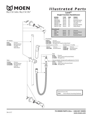 Moen 30 in. Handheld Shower Slide Bar Product information | Manualzz