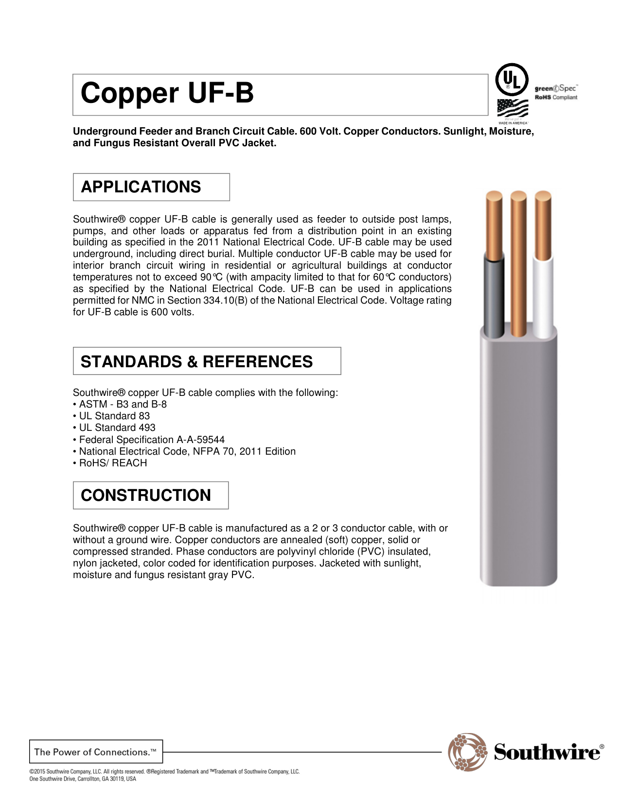 6//3 UF-B x 95/' Southwire Underground Feeder Cable