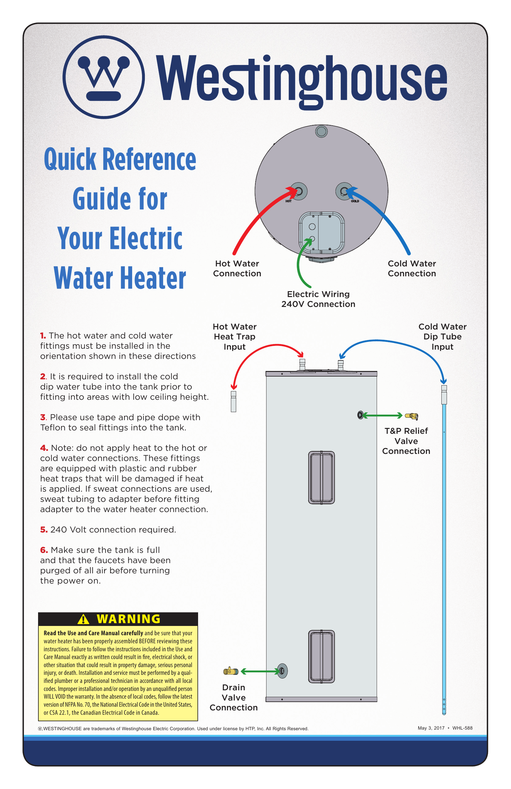 Westinghouse WEC080C2X045N06 80 Gal. 6-Year 4500-Watt Commercial Electric  Water Heater installation Guide | Manualzz