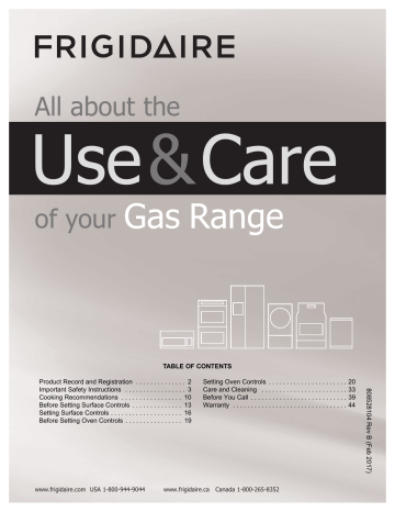 Frigidaire 30 in. 5.0 cu. ft. Gas Range Manual | Manualzz
