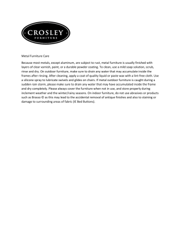 Crosley CO6204-BK Portofino Cast Aluminum Outdoor Side Table Use and Care Manual | Manualzz