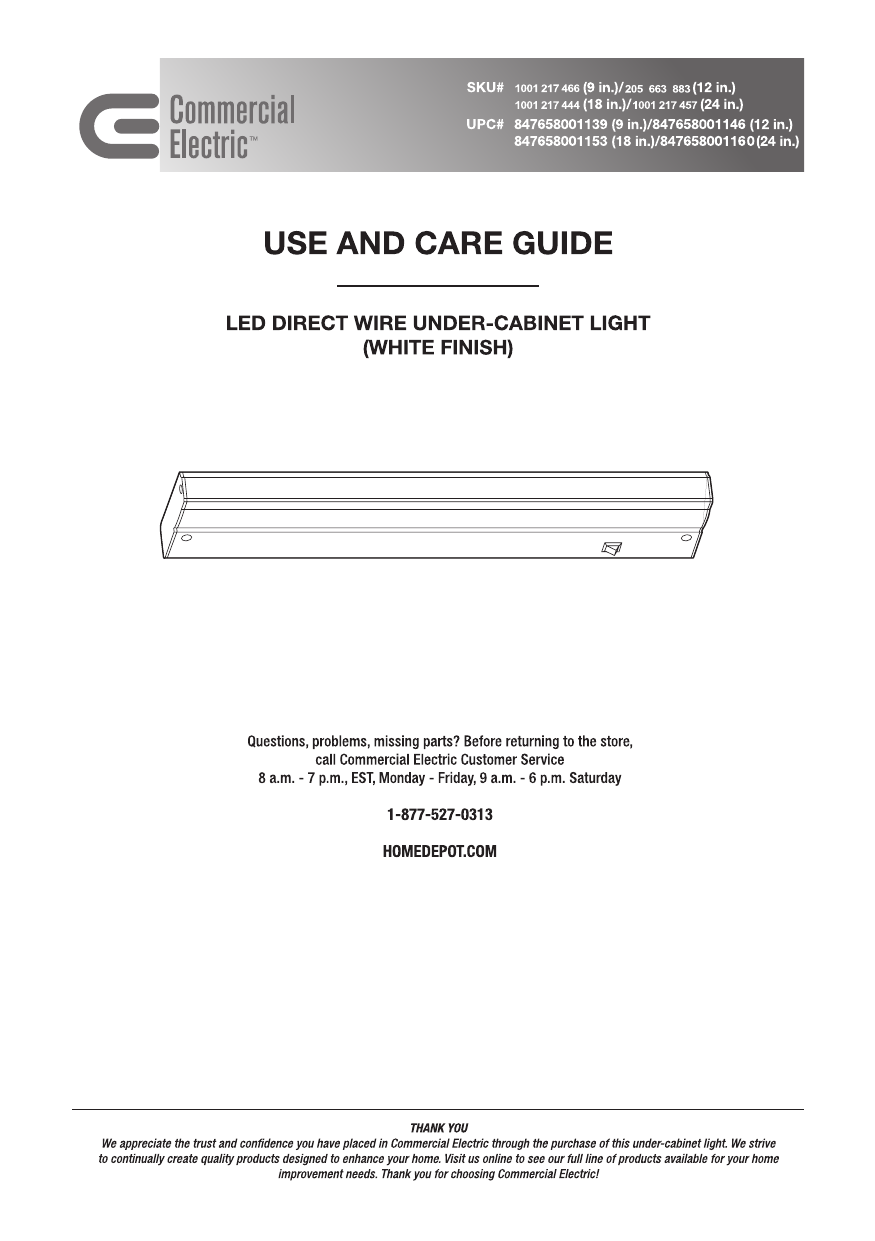 Commercial Electric 9 In LED White Direct Wire Under Cabinet Light for sale online 