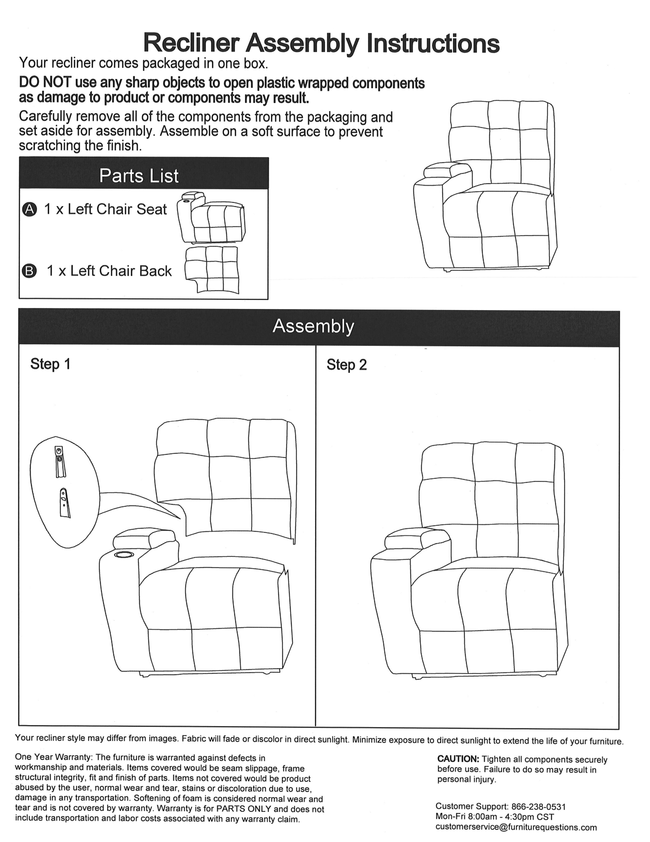 Reclining Sofa Assembly Instructions