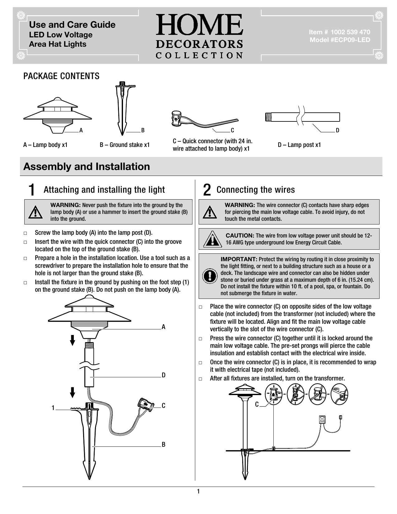 home decorators collection outdoor lighting on Home Decorators Collection Ecp09 Led User Guide Manualzz