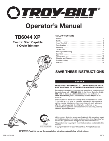 Troy-Bilt TB6044 XP 32 cc 4-Cycle Straight Shaft Attachment Capable Gas