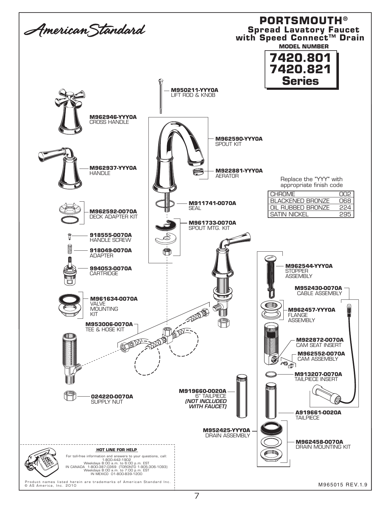 American Standard 7420 801 295 Portsmouth 8 In Widespread 2 Handle High Arc Bathroom Faucet In Brushed Nickel Replacement Part List Manualzz