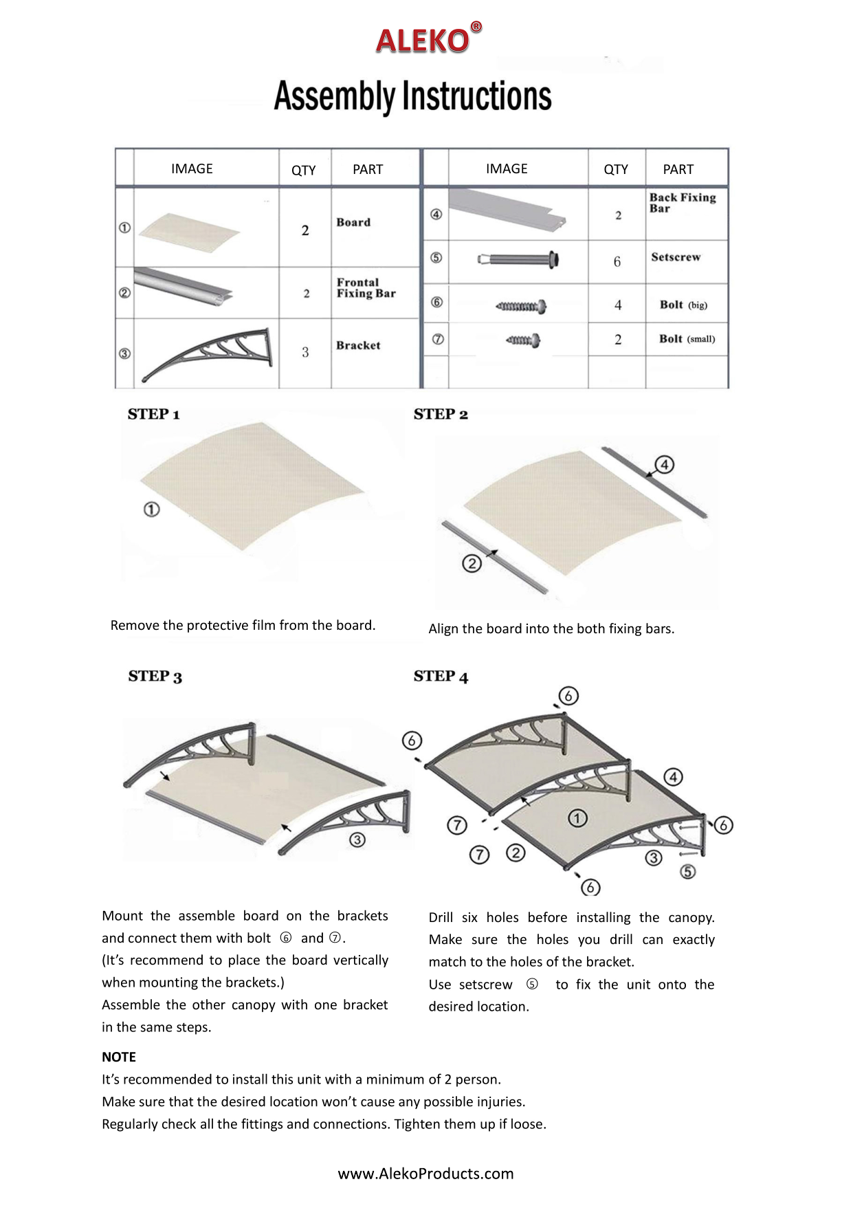Aleko Dc40x47 Hd 4 Ft Polycarbonate Window Entry Awning In Grey Installation Guide Manualzz
