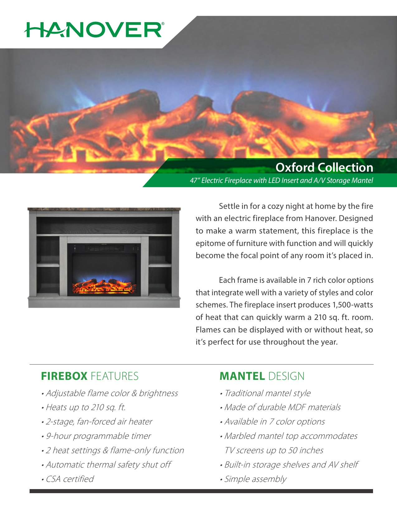 Hanover FS5021-1BMHLED Oxford 47 In 