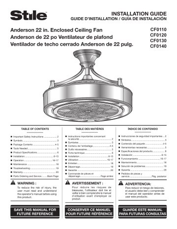 Stile Cf0120 Anderson 22 In Led Indoor Outdoor Bronze Ceiling Fan With Remote Control Use And Care Manual Manualzz Stile Cf0120 Anderson 22 In Led Indoor, Anderson Indoor Outdoor Ceiling Fan