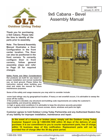 Outdoor Living Today CB96 Cabana 6 ft. x 9 ft. Western Red Cedar Garden Shed Assembly Manual | Manualzz