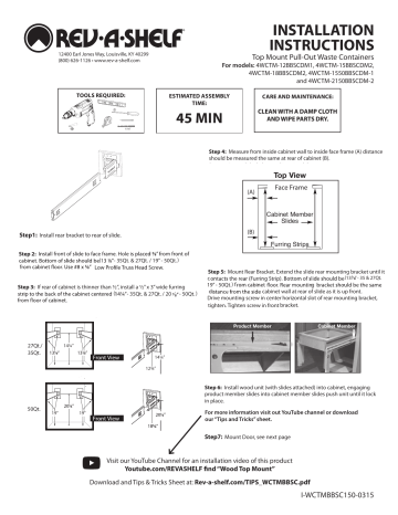 Rev-A-Shelf 4WCTM-12BBSCDM1 35-Quart Plastic Soft Close Pull Out Trash Can Installation instructions | Manualzz