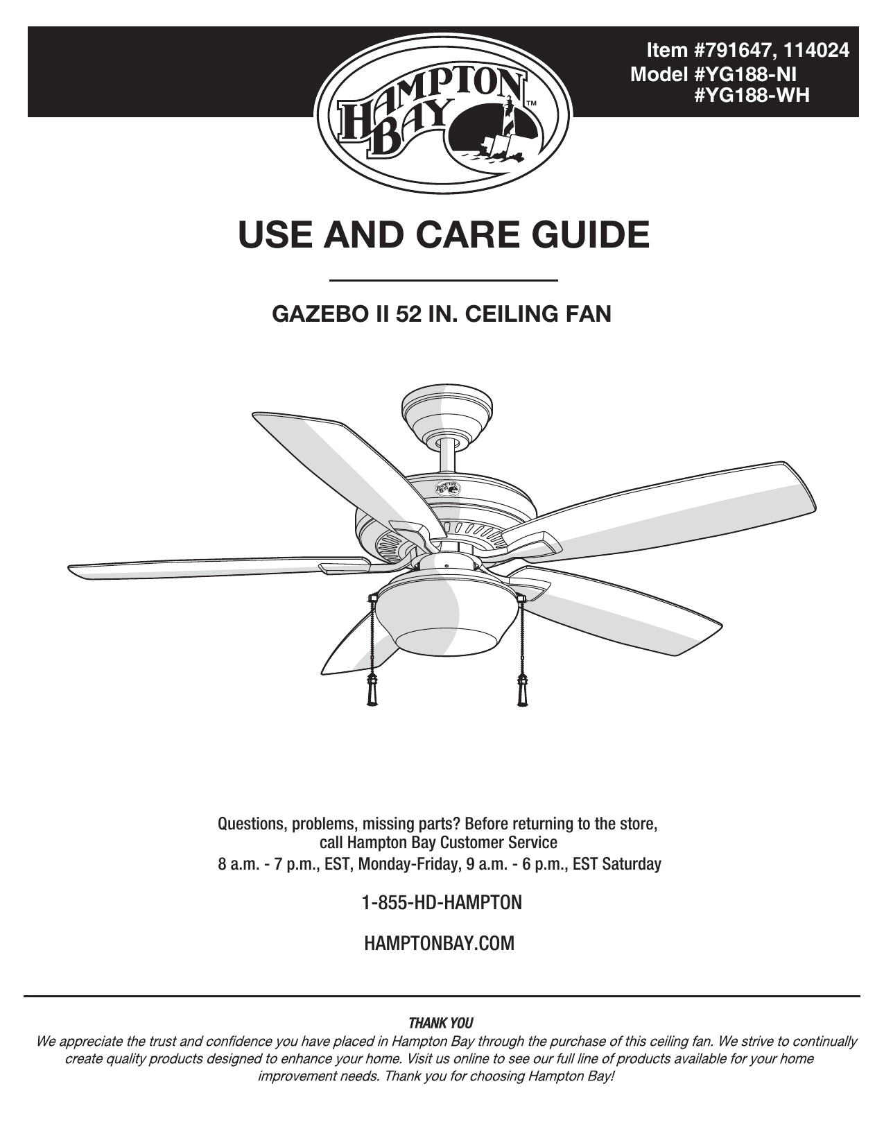 Hampton Bay Gazebo II 52 in Indoor/Outdoor Natural Iron Ceiling Fan Parts 