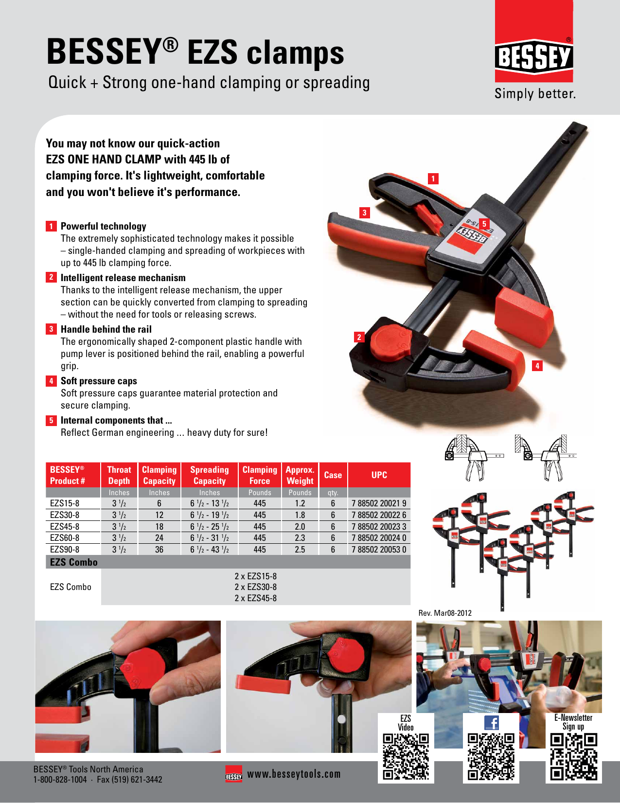 BESSEY EZS308 12 in. 1Hand Trigger Clamp with 31/2 in. Throat Depth